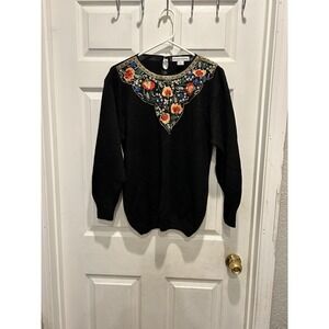 Victoria Harbour‎ Vintage Black Beaded Floral Sequin Sweater Womens Medium Glam